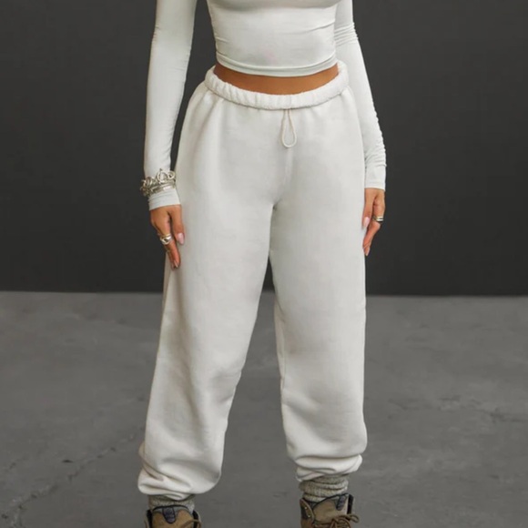 Joah Brown off white French terry white cotton jogger sweatpants size medium - Picture 1 of 15